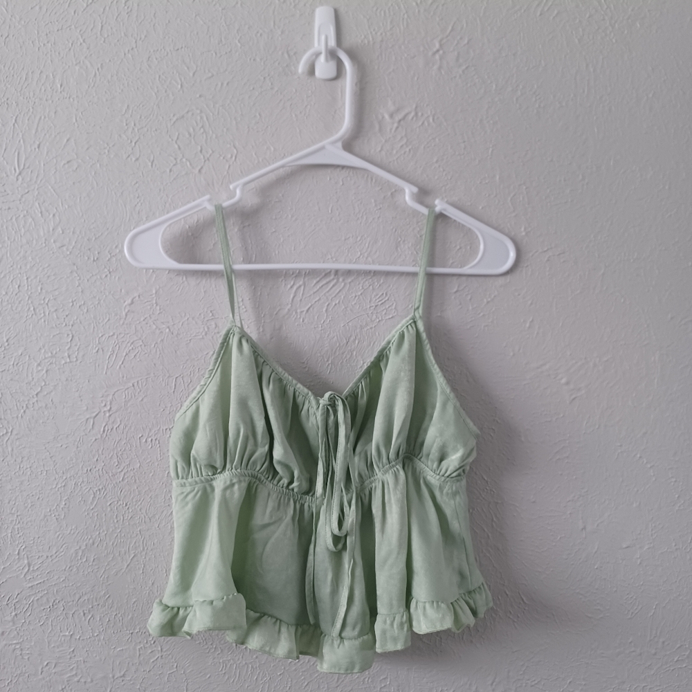 Satin Sage Green Crop Cami Tank Top
